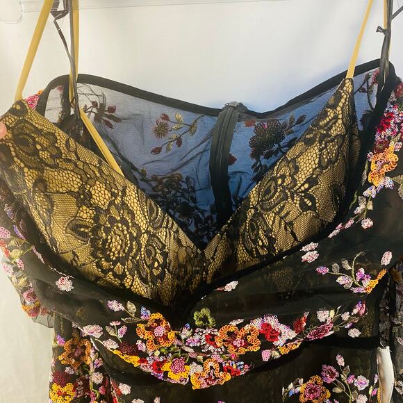 Mac Duggal Black Floral Embroidered Midi Tea Length Dress Sz 14 NWT Whimsigoth - Picture 8 of 10